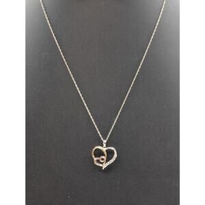 AU 925 Sterling Tri-Color Diamond Heart 'Love' Pendant 19" Chain Necklace
